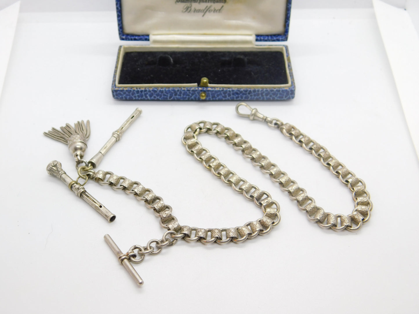 Victorian Sterling Silver Floral Collar Watch Chain with Fobs Antique c1860