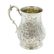 Victorian Scottish Sterling Silver Floral Christening Mug Tankard Antique 1859 Edinburgh