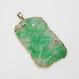Chinese Sterling Silver Mounted Large Carved Green Jade Deer Pendant Antique c1920