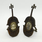 Victorian Pair of Carved Stained Oak Violin Form Picture Frames Antique c1880
