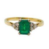 18ct Yellow Gold, 0.5ct Emerald & Diamond Engagement Ring Vintage London