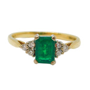 18ct Yellow Gold, 0.5ct Emerald & Diamond Engagement Ring Vintage London