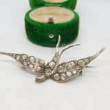 19th Century .800 Silver & Paste Set Swallow Sweetheart Brooch Antique c1890