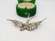 19th Century .800 Silver & Paste Set Swallow Sweetheart Brooch Antique c1890