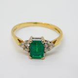 18ct Yellow Gold, 0.5ct Emerald & Diamond Engagement Ring Vintage London