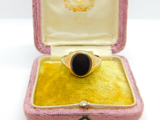 9ct Yellow Gold & Onyx Set Gents Signet Ring Vintage 1965 London