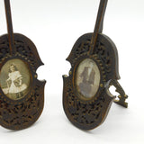 Victorian Pair of Carved Stained Oak Violin Form Picture Frames Antique c1880