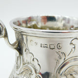 Victorian Scottish Sterling Silver Floral Christening Mug Tankard Antique 1859 Edinburgh