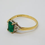 18ct Yellow Gold, 0.5ct Emerald & Diamond Engagement Ring Vintage London