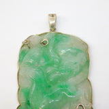 Chinese Sterling Silver Mounted Large Carved Green Jade Deer Pendant Antique c1920