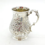 Victorian Scottish Sterling Silver Floral Christening Mug Tankard Antique 1859 Edinburgh