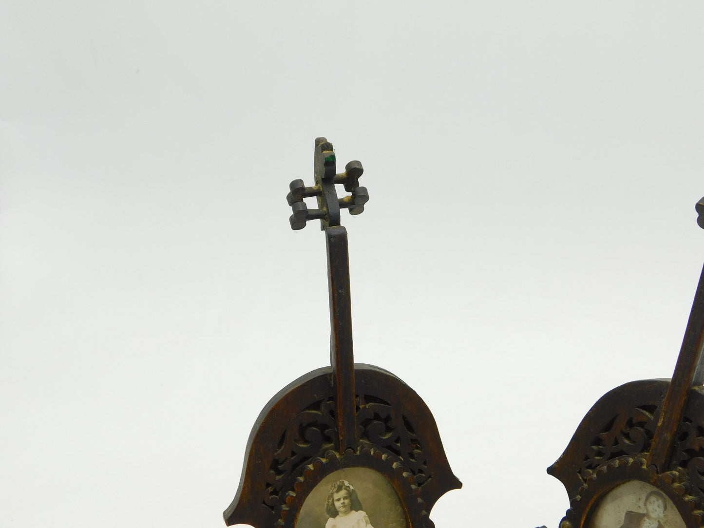 Victorian Pair of Carved Stained Oak Violin Form Picture Frames Antique c1880