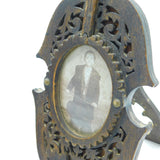 Victorian Pair of Carved Stained Oak Violin Form Picture Frames Antique c1880