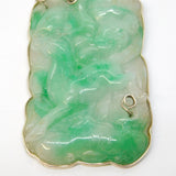 Chinese Sterling Silver Mounted Large Carved Green Jade Deer Pendant Antique c1920