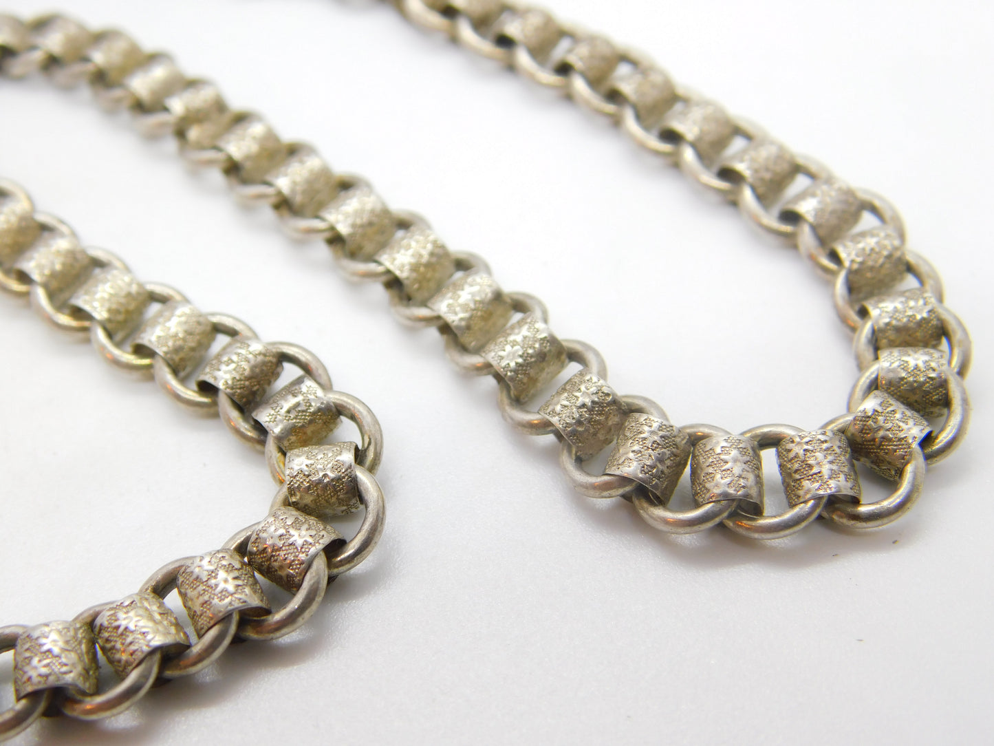 Victorian Sterling Silver Floral Collar Watch Chain with Fobs Antique c1860