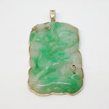 Chinese Sterling Silver Mounted Large Carved Green Jade Deer Pendant Antique c1920