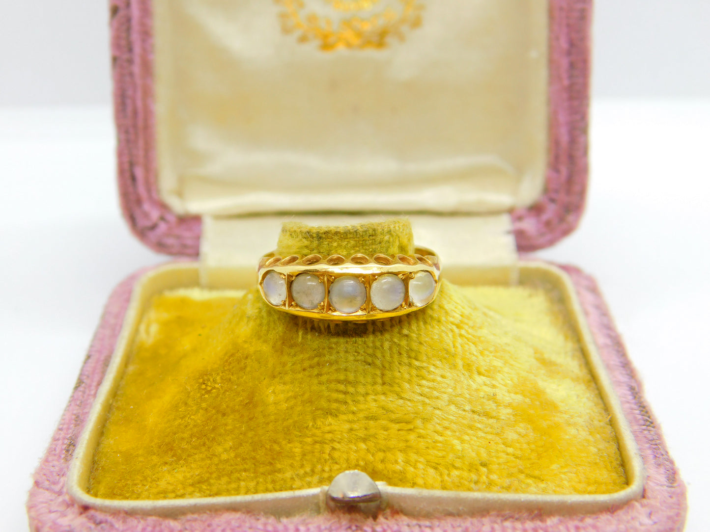 Victorian 18ct Yellow Gold Cabochon Moonstone Boat Ring Antique 1899 Chester