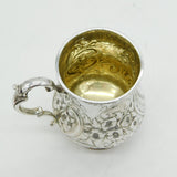 Victorian Scottish Sterling Silver Floral Christening Mug Tankard Antique 1859 Edinburgh