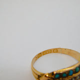 Victorian 15ct Gold, Turquoise & Seed Pearl Two-Tier Dress Ring Antique c1860s