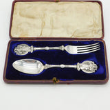 Edwardian Boxed Sterling Silver Yuletide Christmas Cutlery Set Antique 1905