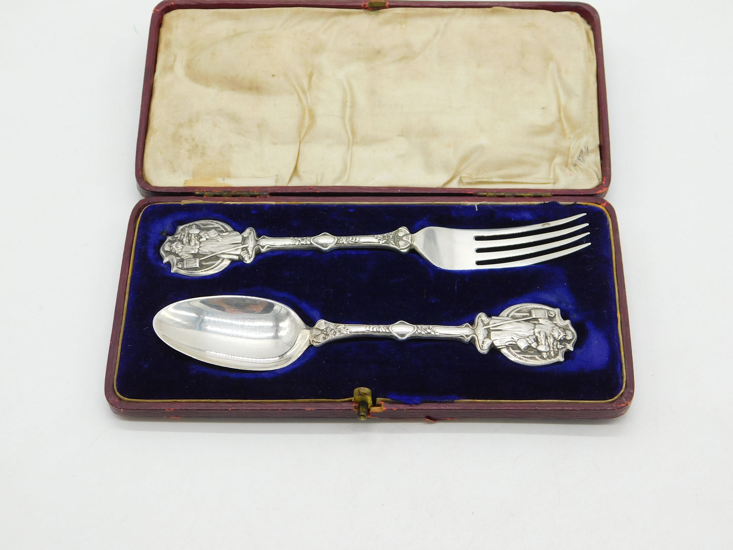 Edwardian Boxed Sterling Silver Yuletide Christmas Cutlery Set Antique 1905