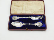 Edwardian Boxed Sterling Silver Yuletide Christmas Cutlery Set Antique 1905