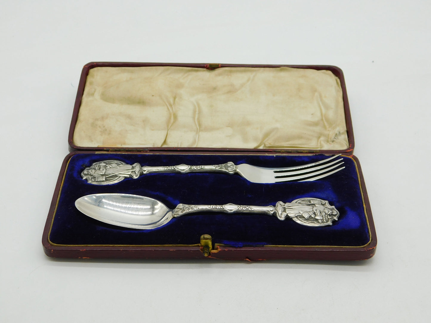 Edwardian Boxed Sterling Silver Yuletide Christmas Cutlery Set Antique 1905