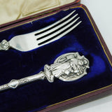Edwardian Boxed Sterling Silver Yuletide Christmas Cutlery Set Antique 1905