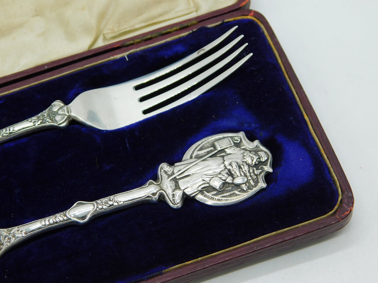 Edwardian Boxed Sterling Silver Yuletide Christmas Cutlery Set Antique 1905