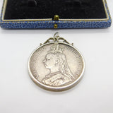 Sterling Silver Queen Victorian Mounted Crown Coin Pendant Antique 1890