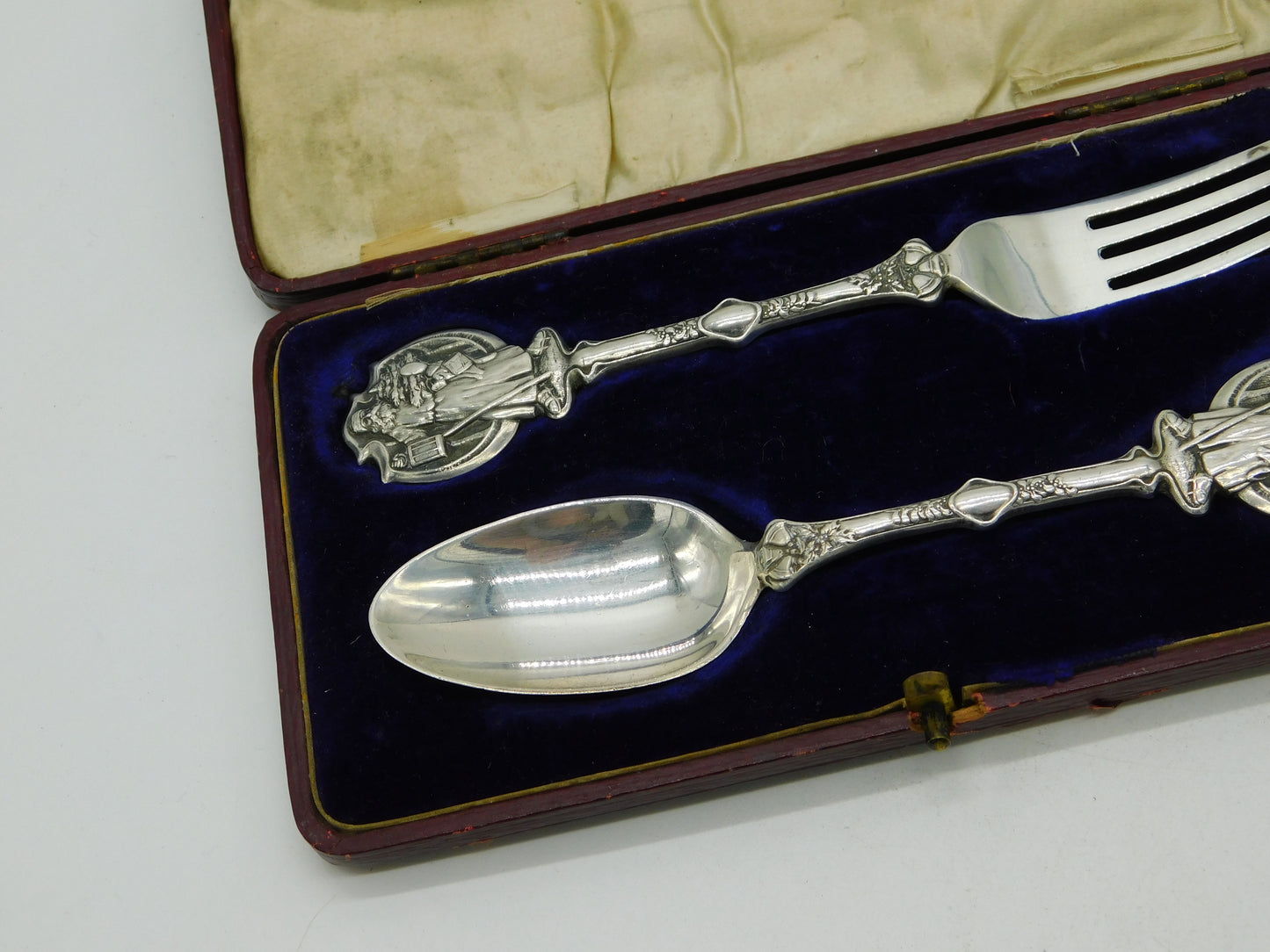 Edwardian Boxed Sterling Silver Yuletide Christmas Cutlery Set Antique 1905