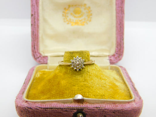 9ct Yellow Gold Diamond Floral Cluster Ring Vintage 1963 London