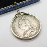 Sterling Silver Queen Victorian Mounted Crown Coin Pendant Antique 1890