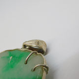 Chinese Sterling Silver Mounted Large Carved Green Jade Deer Pendant Antique c1920