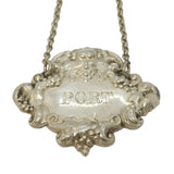 Victorian Sterling Silver Floral Port Decanter Label Antique 1897 Birmingham