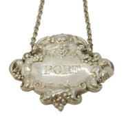 Victorian Sterling Silver Floral Port Decanter Label Antique 1897 Birmingham