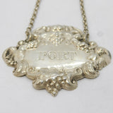 Victorian Sterling Silver Floral Port Decanter Label Antique 1897 Birmingham