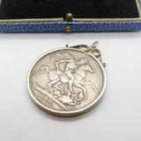 Sterling Silver Queen Victorian Mounted Crown Coin Pendant Antique 1890