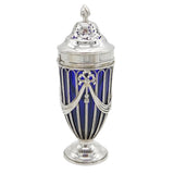 Edwardian Sterling Silver & Blue Glass Pierced Sugar Caster Antique Chester