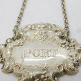 Victorian Sterling Silver Floral Port Decanter Label Antique 1897 Birmingham