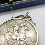 Sterling Silver Queen Victorian Mounted Crown Coin Pendant Antique 1890