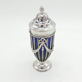 Edwardian Sterling Silver & Blue Glass Pierced Sugar Caster Antique Chester