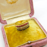 14ct Yellow Gold, Sapphire, Ruby & Diamond Paste Vintage c1970 Size P UK