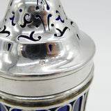 Edwardian Sterling Silver & Blue Glass Pierced Sugar Caster Antique Chester