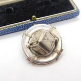 Victorian Sterling Silver Naval Life-Ring Sweetheart Brooch with Cube Antique c1880