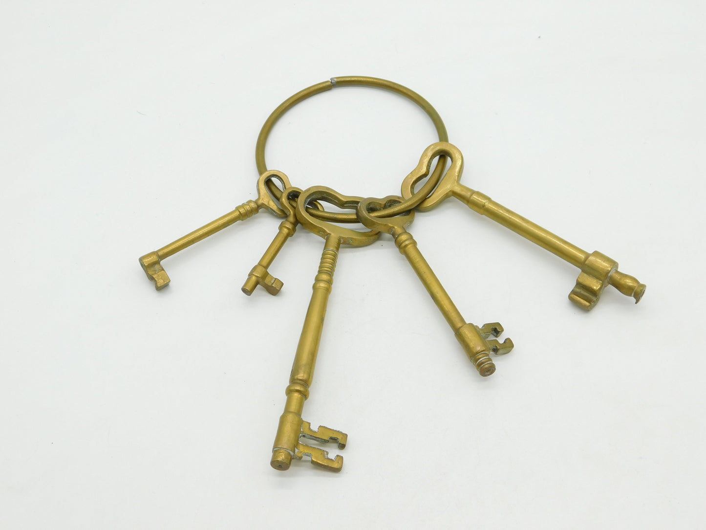 Victorian Set of Large Cast Brass Jailers Keys on Ring Antique c1880