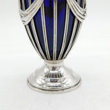 Edwardian Sterling Silver & Blue Glass Pierced Sugar Caster Antique Chester