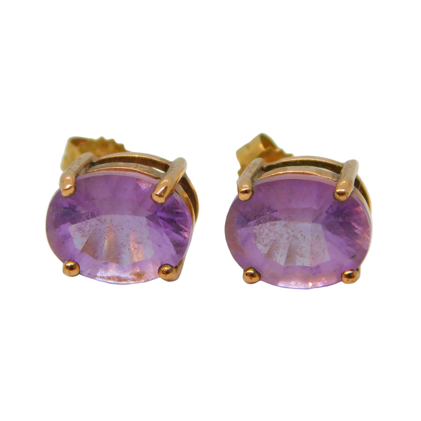 9ct Yellow Gold Oval Cut Amethyst Stud Earrings Vintage 2007 Birmingham