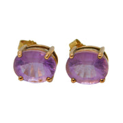 9ct Yellow Gold Oval Cut Amethyst Stud Earrings Vintage 2007 Birmingham