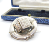 Victorian Sterling Silver Naval Life-Ring Sweetheart Brooch with Cube Antique c1880